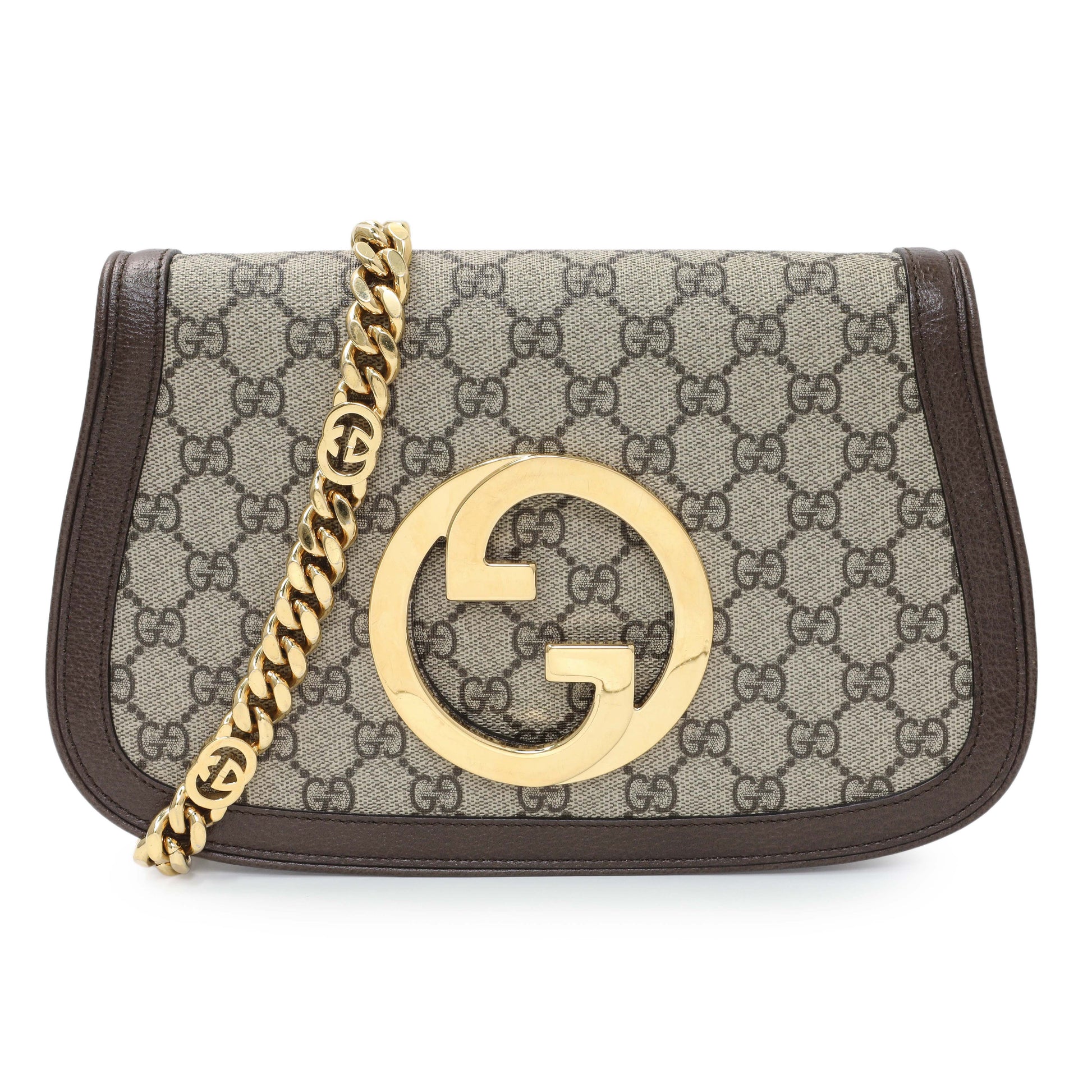 Exclusive Gucci GG Supreme Monogram Textured Dollar Calfskin Blondie Chain Shoulder Flap — Front View
