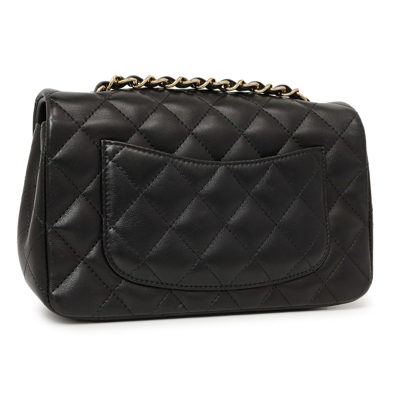 Exclusive Chanel Black Quilted Lambskin Mini Rectangular Flap — Back View