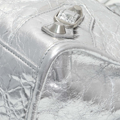 Exclusive Balenciaga Silver Agneau Small Le City — Detail View