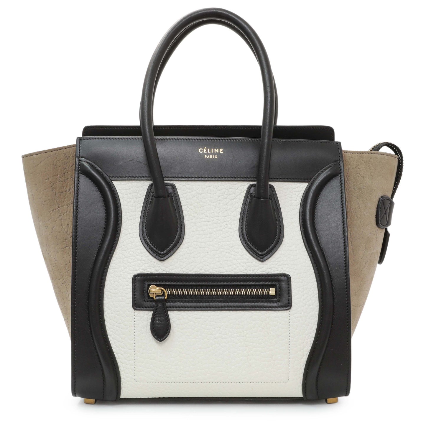 Exclusive Celine Tricolor Calfskin Suede Micro Luggage Tote — Front View
