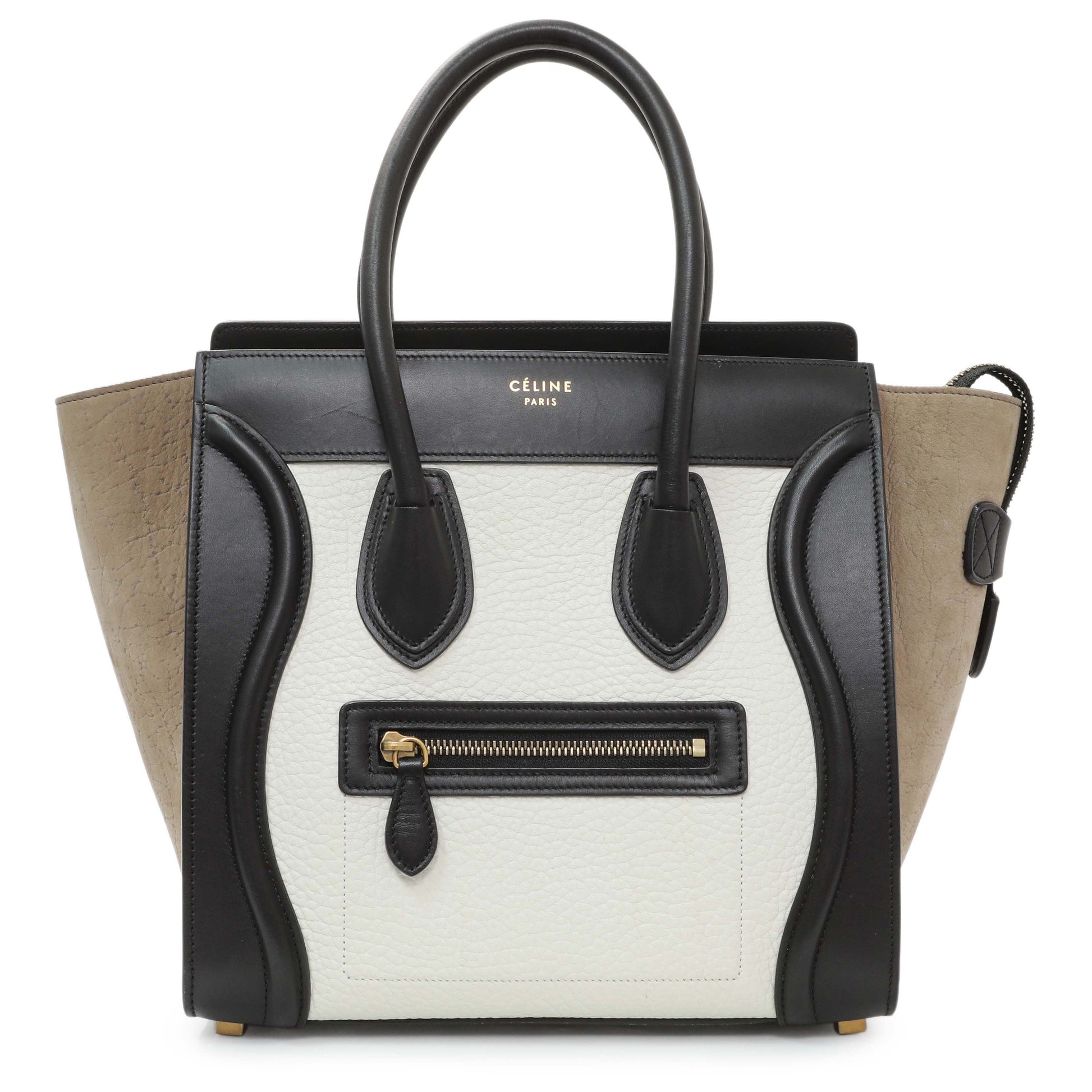 Exclusive Celine Tricolor Calfskin Suede Micro Luggage Tote — Front View