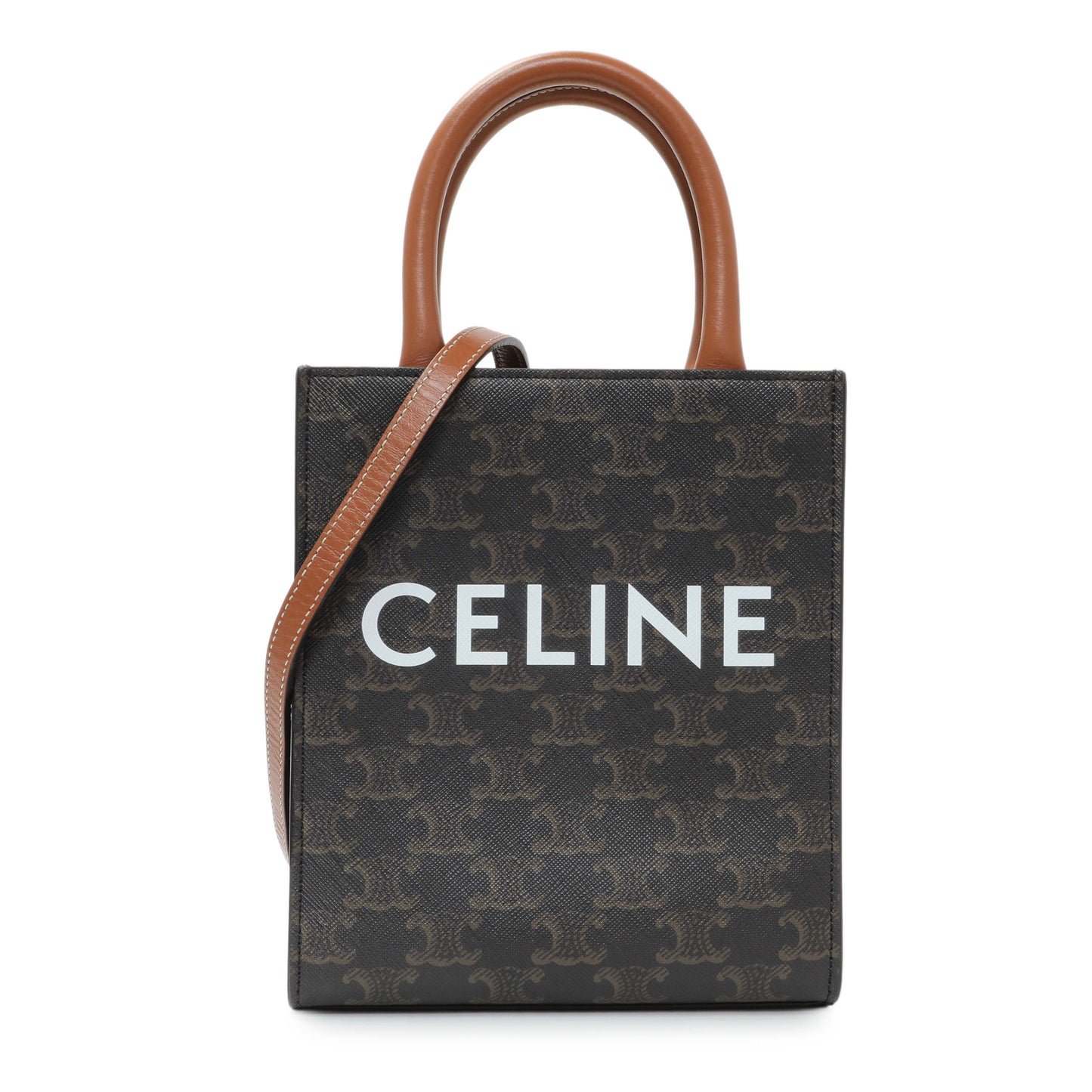 Exclusive Celine Triomphe Canvas Calfskin Mini Vertical Cabas — Front View