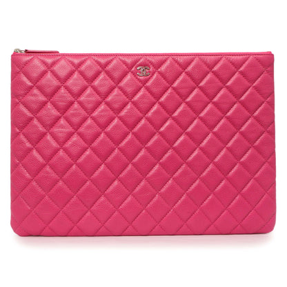 Exclusive Chanel Pink Quilted Caviar Large Cosmetic Case — Front View