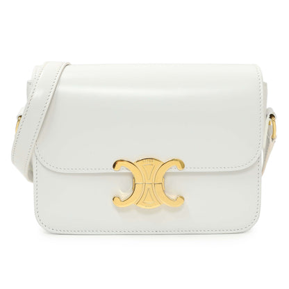 Exclusive Celine Chalk Shiny Calfskin Teen Triomphe — Front View