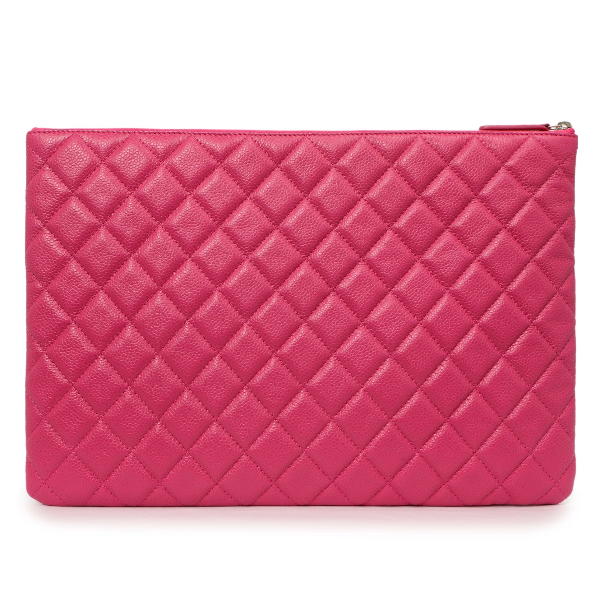 Exclusive Chanel Pink Quilted Caviar Large Cosmetic Case — Side View