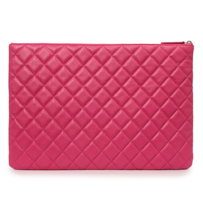Exclusive Chanel Pink Quilted Caviar Large Cosmetic Case — Side View