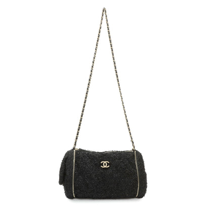 Exclusive Chanel Black Tweed Coco Beach Expandable Barrel Bag — Front View