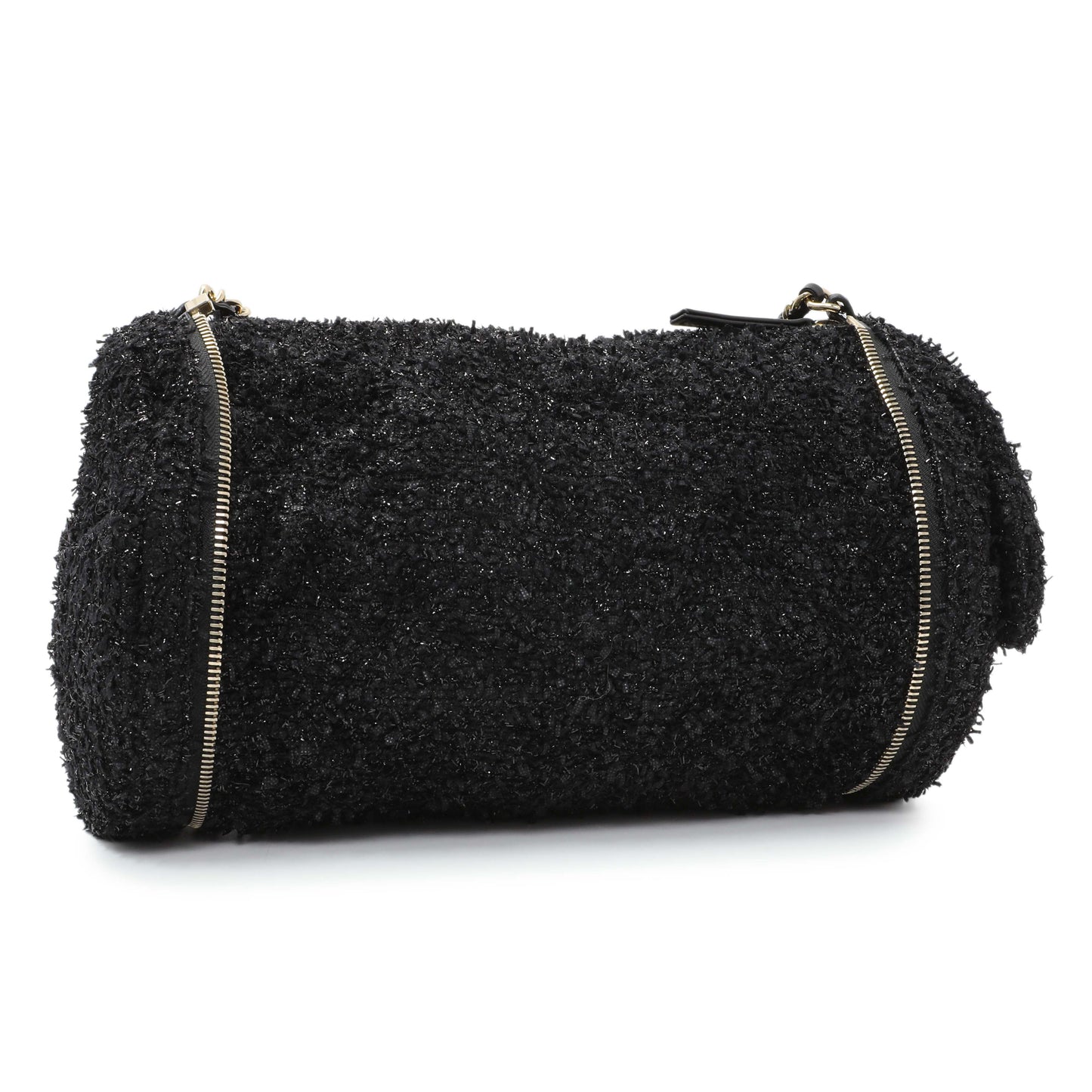Exclusive Chanel Black Tweed Coco Beach Expandable Barrel Bag — Side View