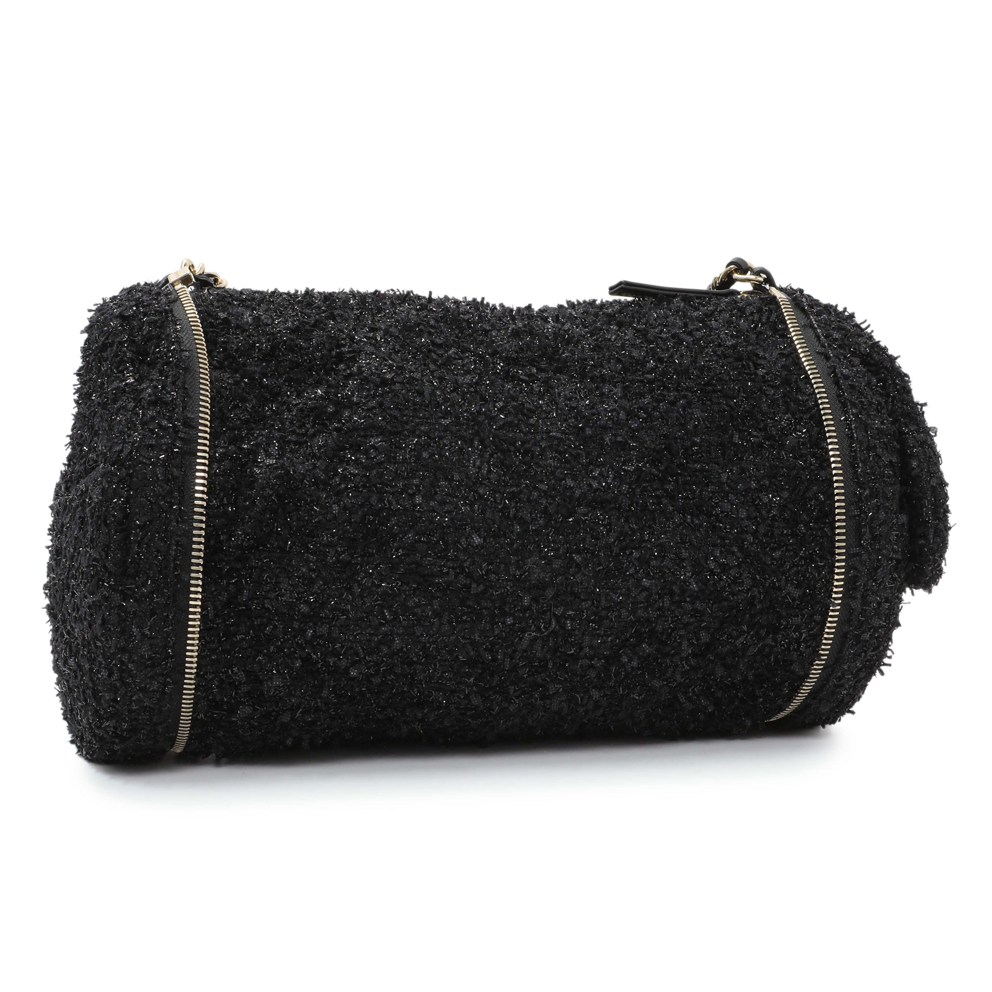 Exclusive Chanel Black Tweed Coco Beach Expandable Barrel Bag — Side View