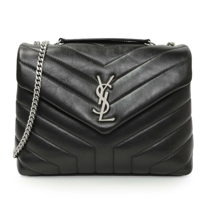 Exclusive Saint Laurent Black Calfskin Y Quilted Monogram Small Loulou Chain Satchel — Front View