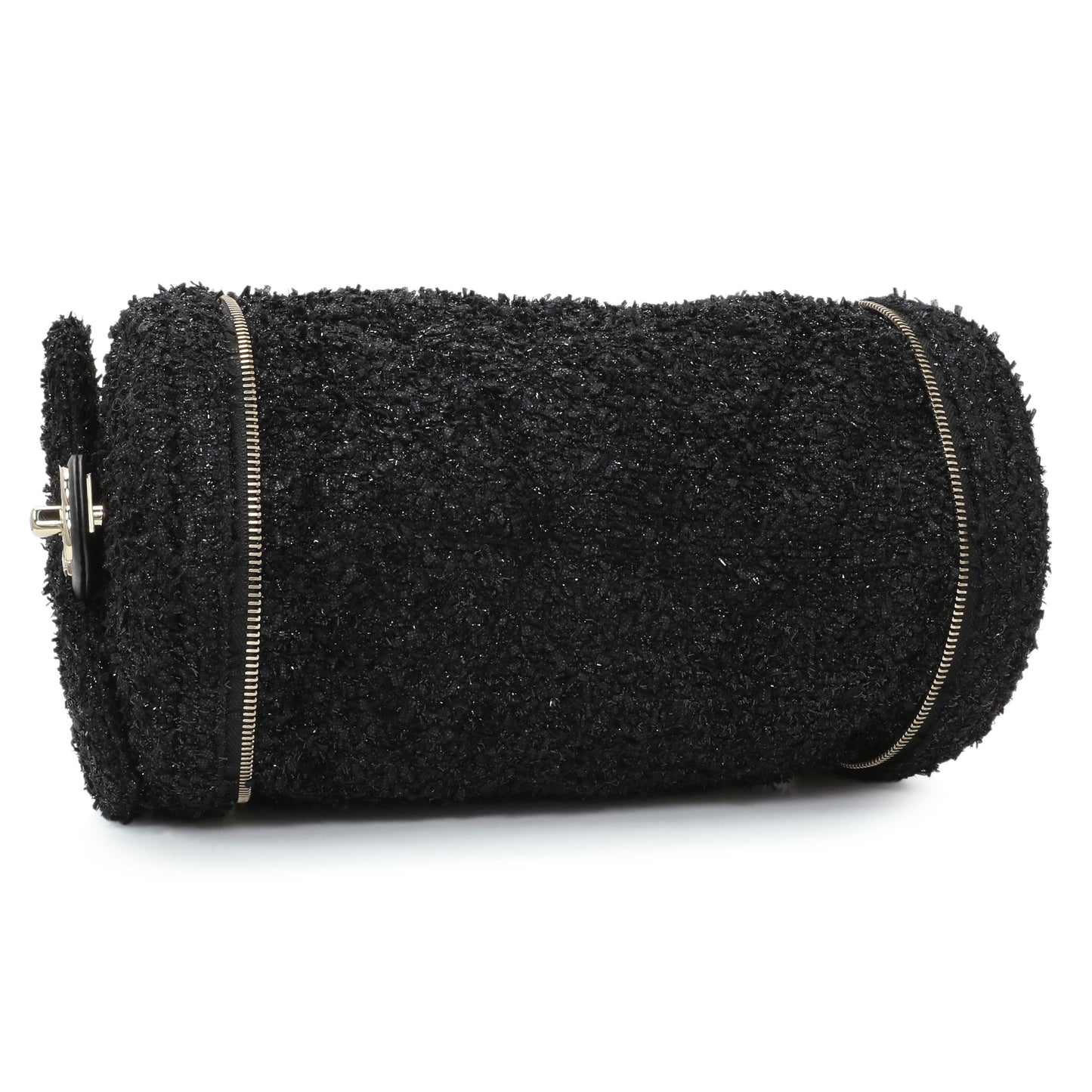 Exclusive Chanel Black Tweed Coco Beach Expandable Barrel Bag — Back View
