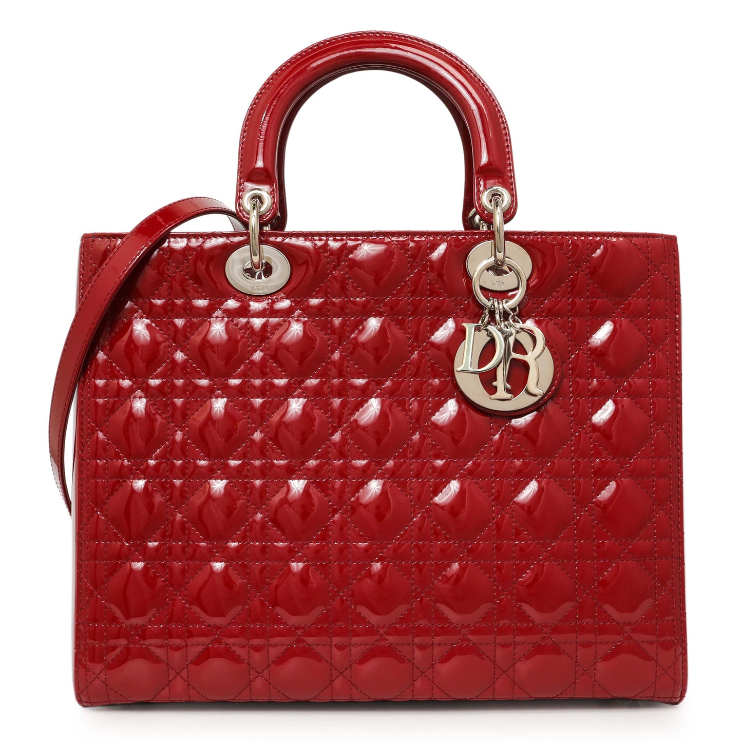 Exclusive Christian Dior Red Patent Cannage Large Lady Dior — Front View