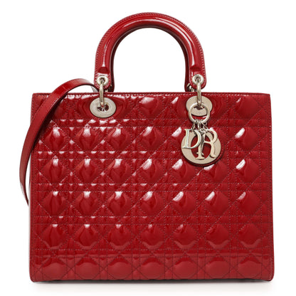 Exclusive Christian Dior Red Patent Cannage Large Lady Dior — Front View