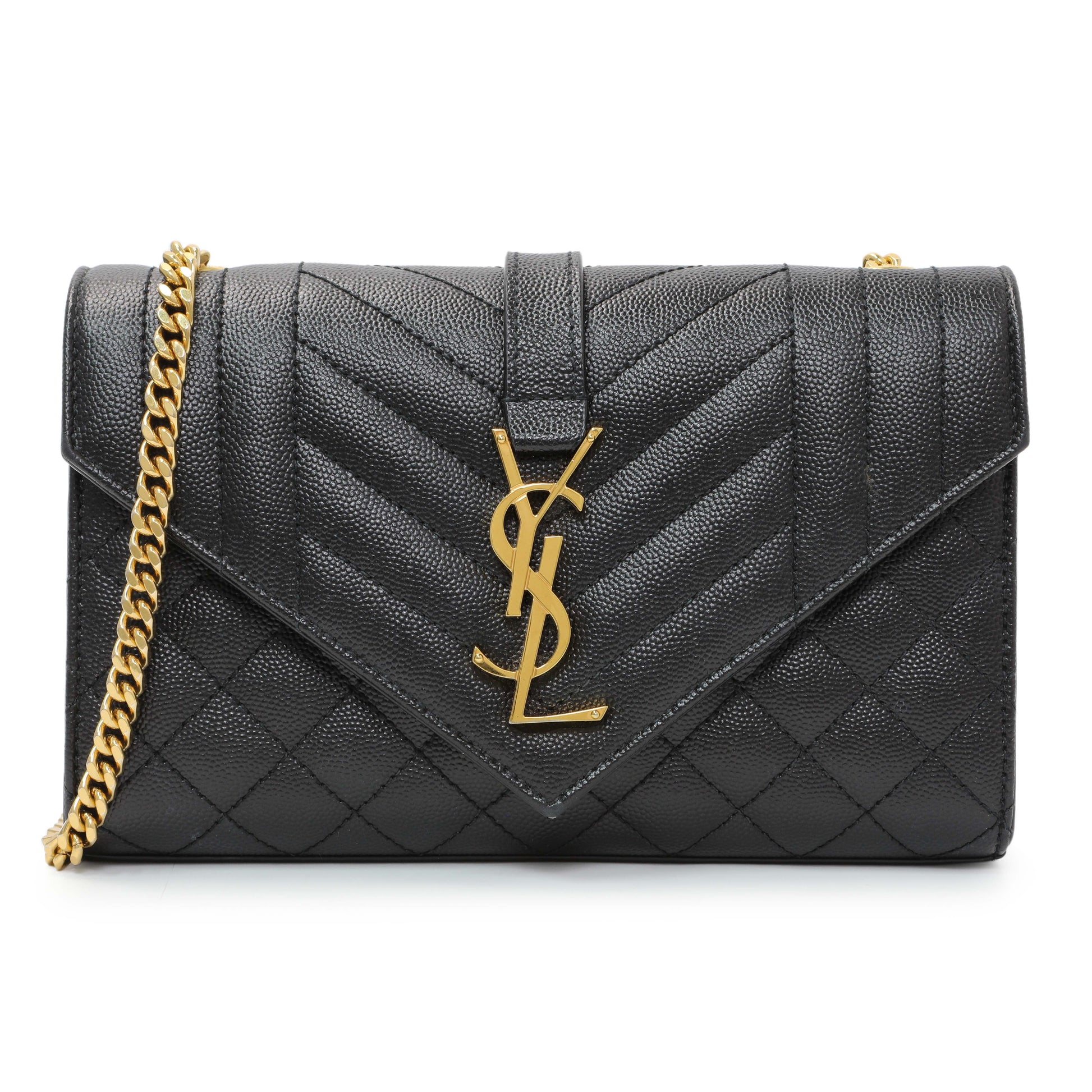 Exclusive Saint Laurent Black Grain De Poudre Textured Mixed Matelasse Triquilt Small Monogram Satchel — Front View