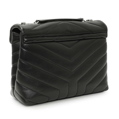 Exclusive Saint Laurent Black Calfskin Y Quilted Monogram Small Loulou Chain Satchel — Side View
