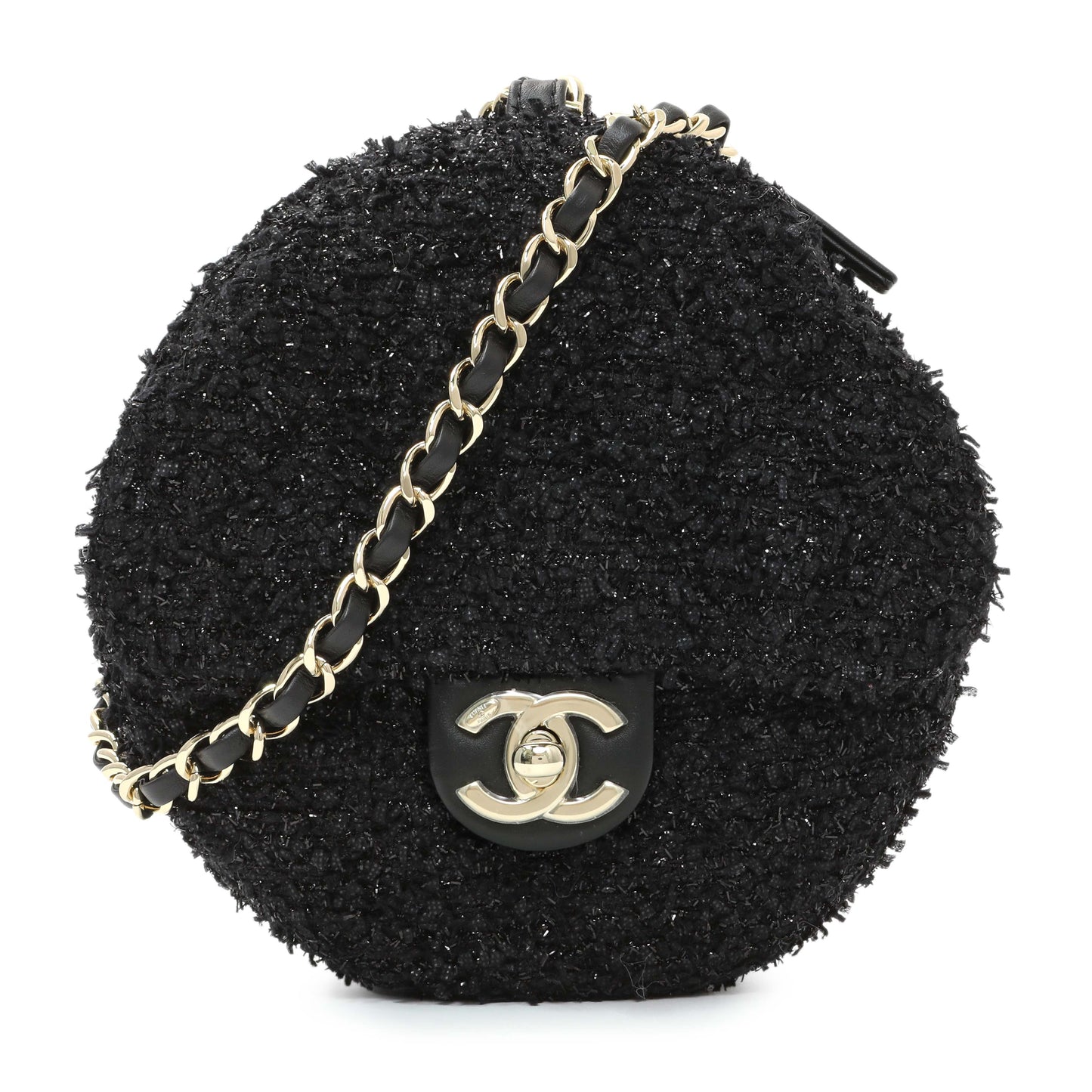 Exclusive Chanel Black Tweed Coco Beach Expandable Barrel Bag — Top View