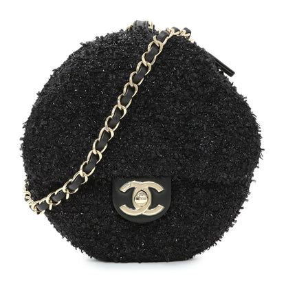 Exclusive Chanel Black Tweed Coco Beach Expandable Barrel Bag — Top View