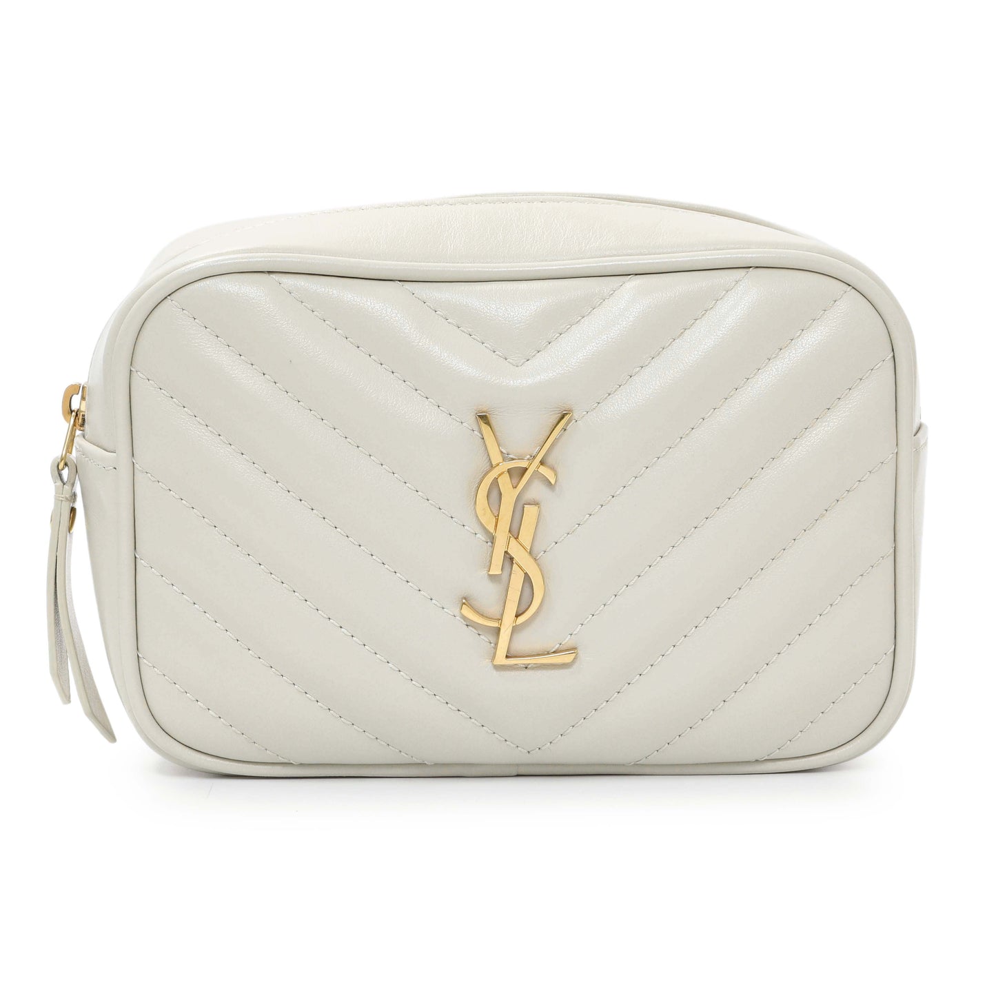 Exclusive Saint Laurent Cream Calfskin Matelasse Monogram Lou Belt Bag — Front View
