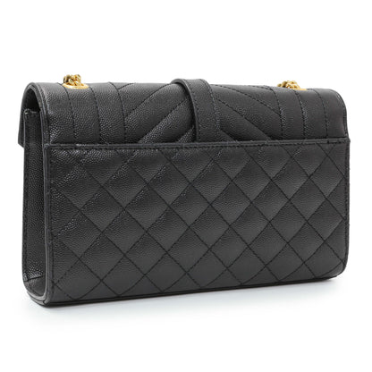 Exclusive Saint Laurent Black Grain De Poudre Textured Mixed Matelasse Triquilt Small Monogram Satchel — Side View