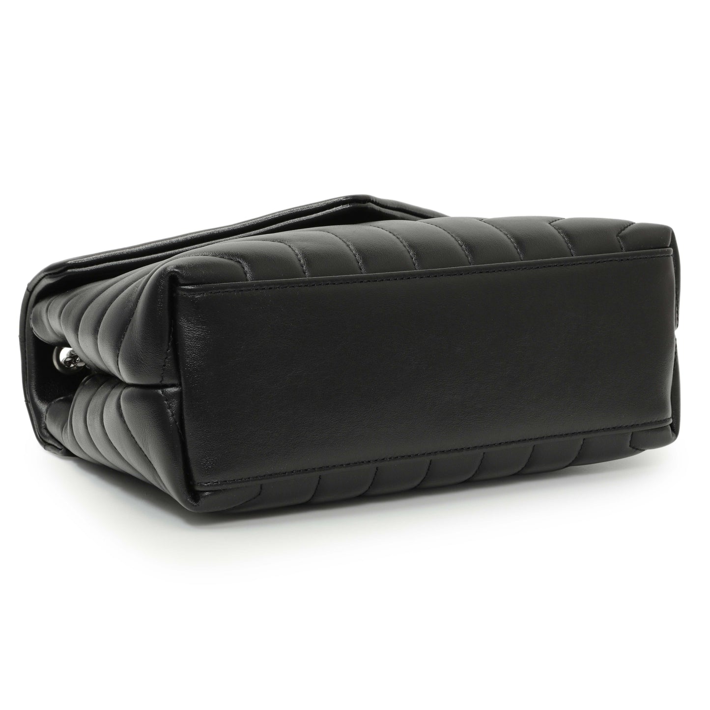 Exclusive Saint Laurent Black Calfskin Y Quilted Monogram Small Loulou Chain Satchel — Back View