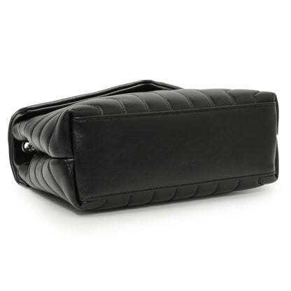 Exclusive Saint Laurent Black Calfskin Y Quilted Monogram Small Loulou Chain Satchel — Back View