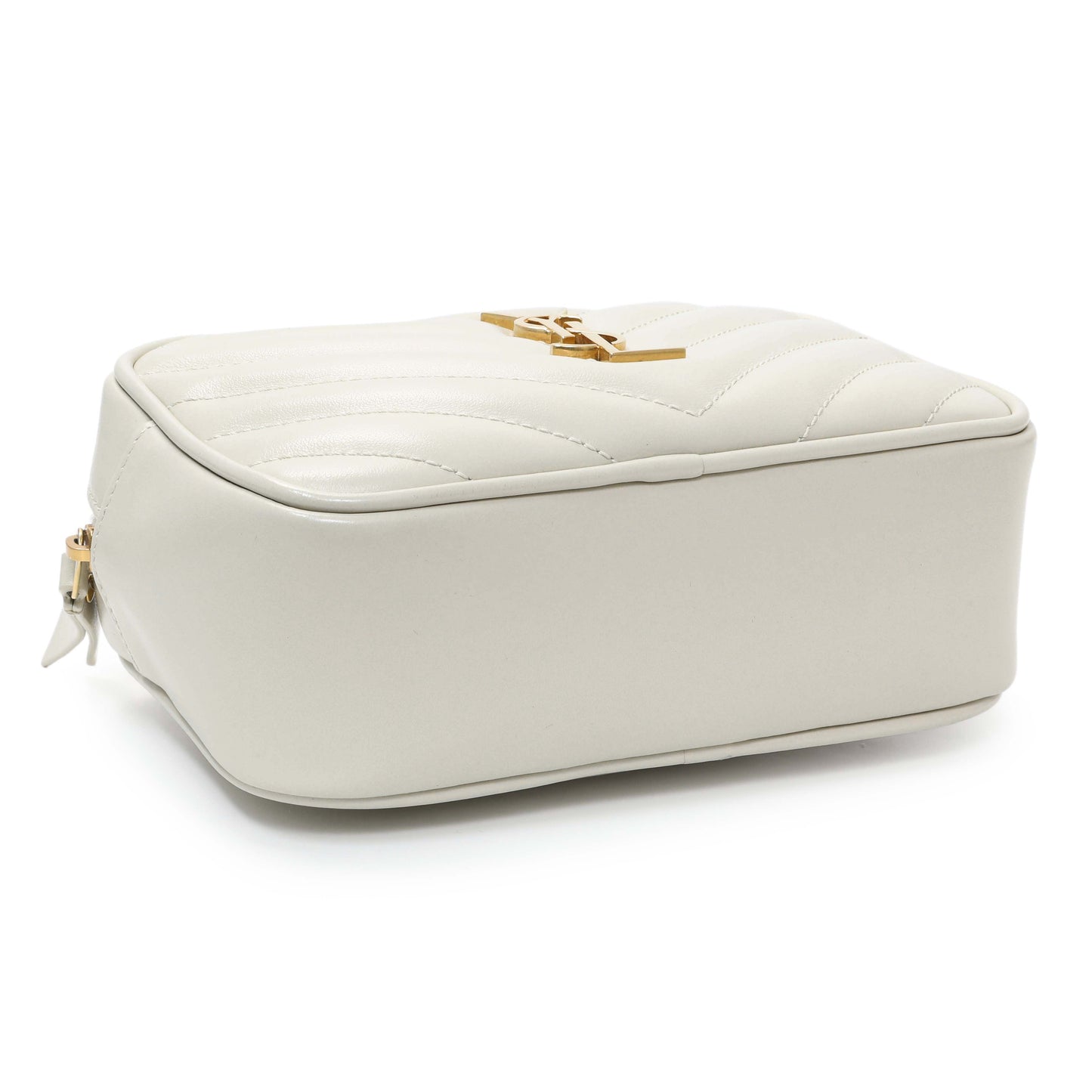 Exclusive Saint Laurent Cream Calfskin Matelasse Monogram Lou Belt Bag — Back View