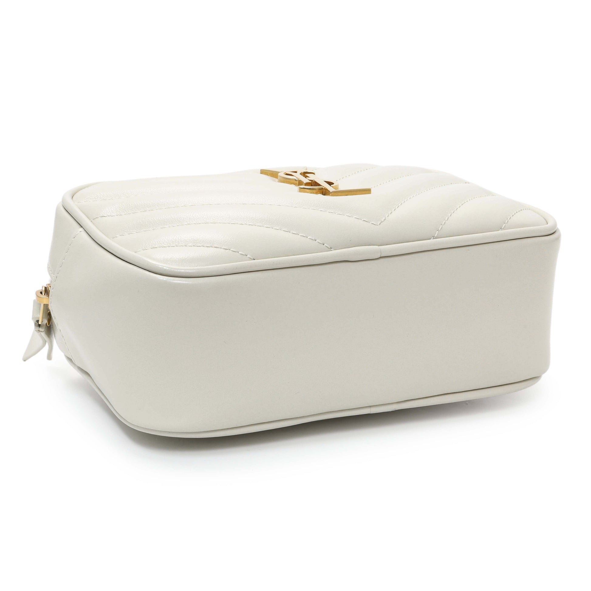 Exclusive Saint Laurent Cream Calfskin Matelasse Monogram Lou Belt Bag — Back View
