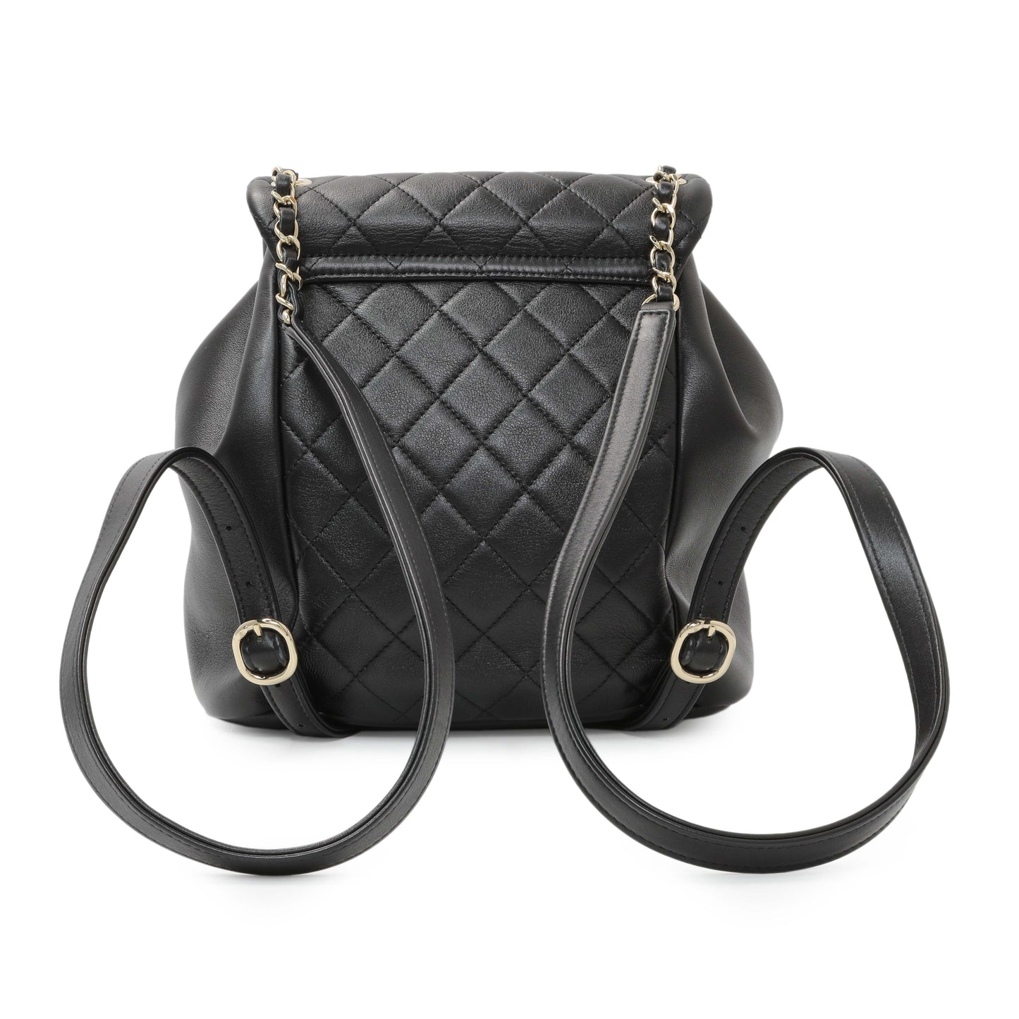 Exclusive Chanel Black Lambskin Quilted Large Duma Drawstring Backpack — Side View