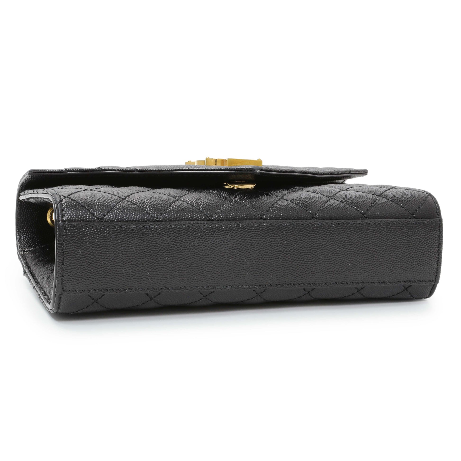 Exclusive Saint Laurent Black Grain De Poudre Textured Mixed Matelasse Triquilt Small Monogram Satchel — Back View