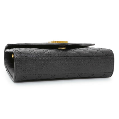 Exclusive Saint Laurent Black Grain De Poudre Textured Mixed Matelasse Triquilt Small Monogram Satchel — Back View