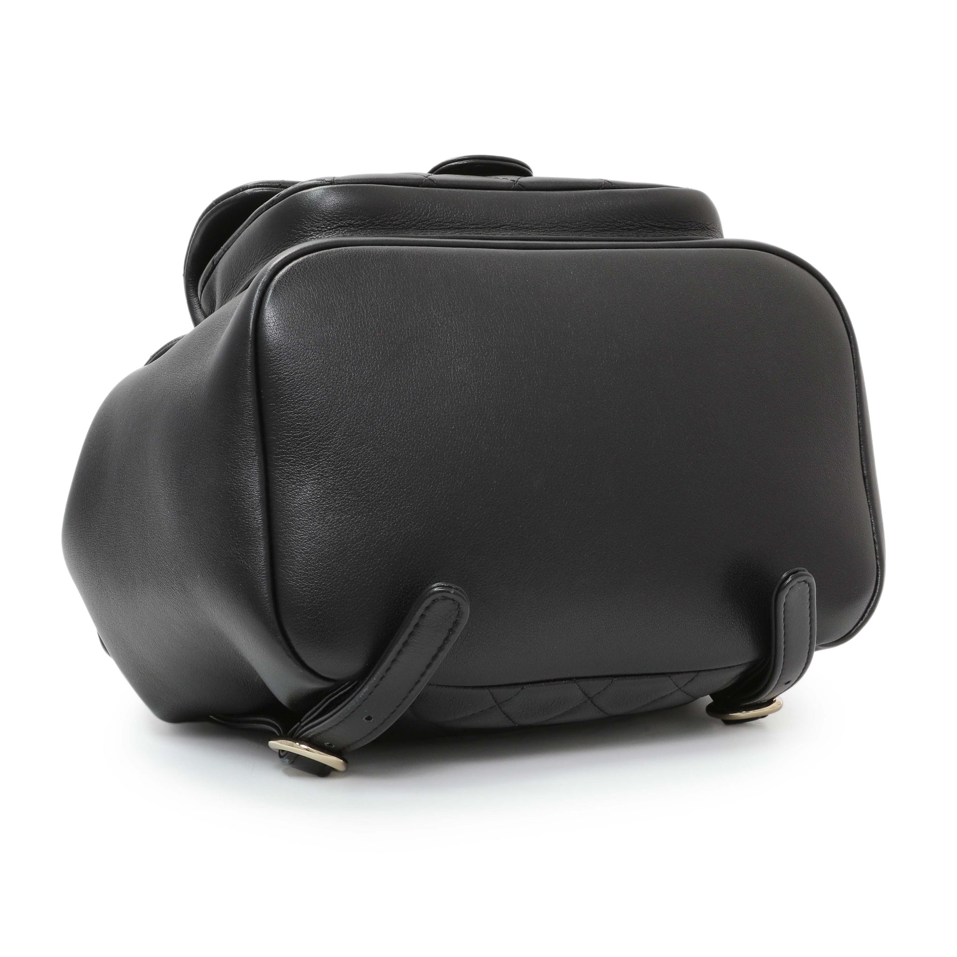 Exclusive Chanel Black Lambskin Quilted Large Duma Drawstring Backpack — Back View