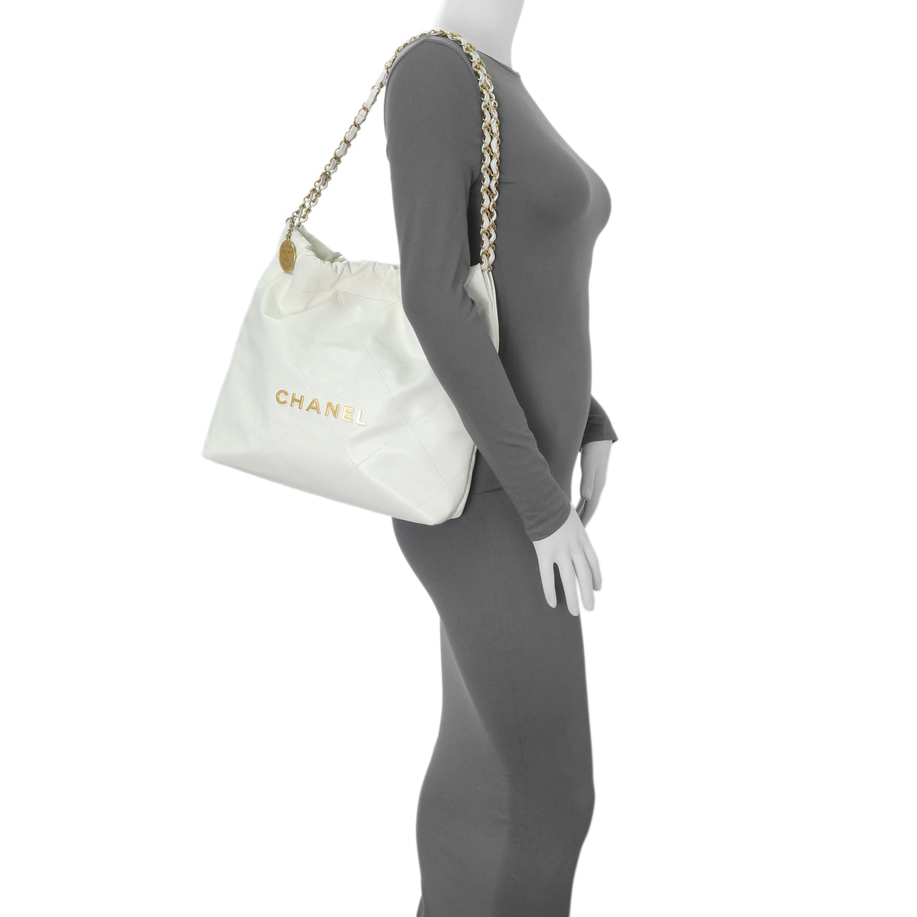 Exclusive Chanel White Shiny Quilted Calfskin Small Chanel 22 — Alternate View 12