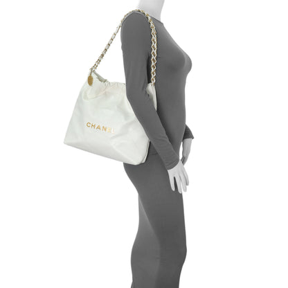 Exclusive Chanel White Shiny Quilted Calfskin Small Chanel 22 — Alternate View 12