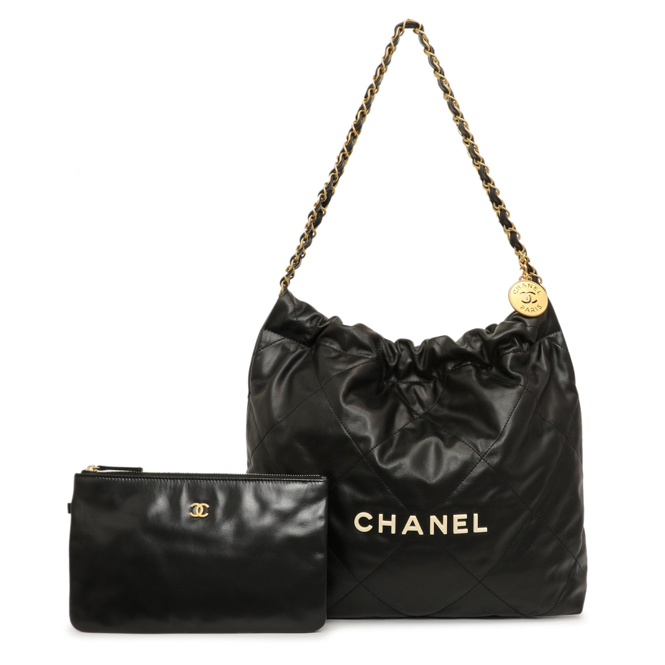 Exclusive Chanel Black Quilted Shiny Calfskin Small 22 — Front View