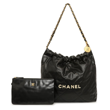 Exclusive Chanel Black Quilted Shiny Calfskin Small 22 — Front View