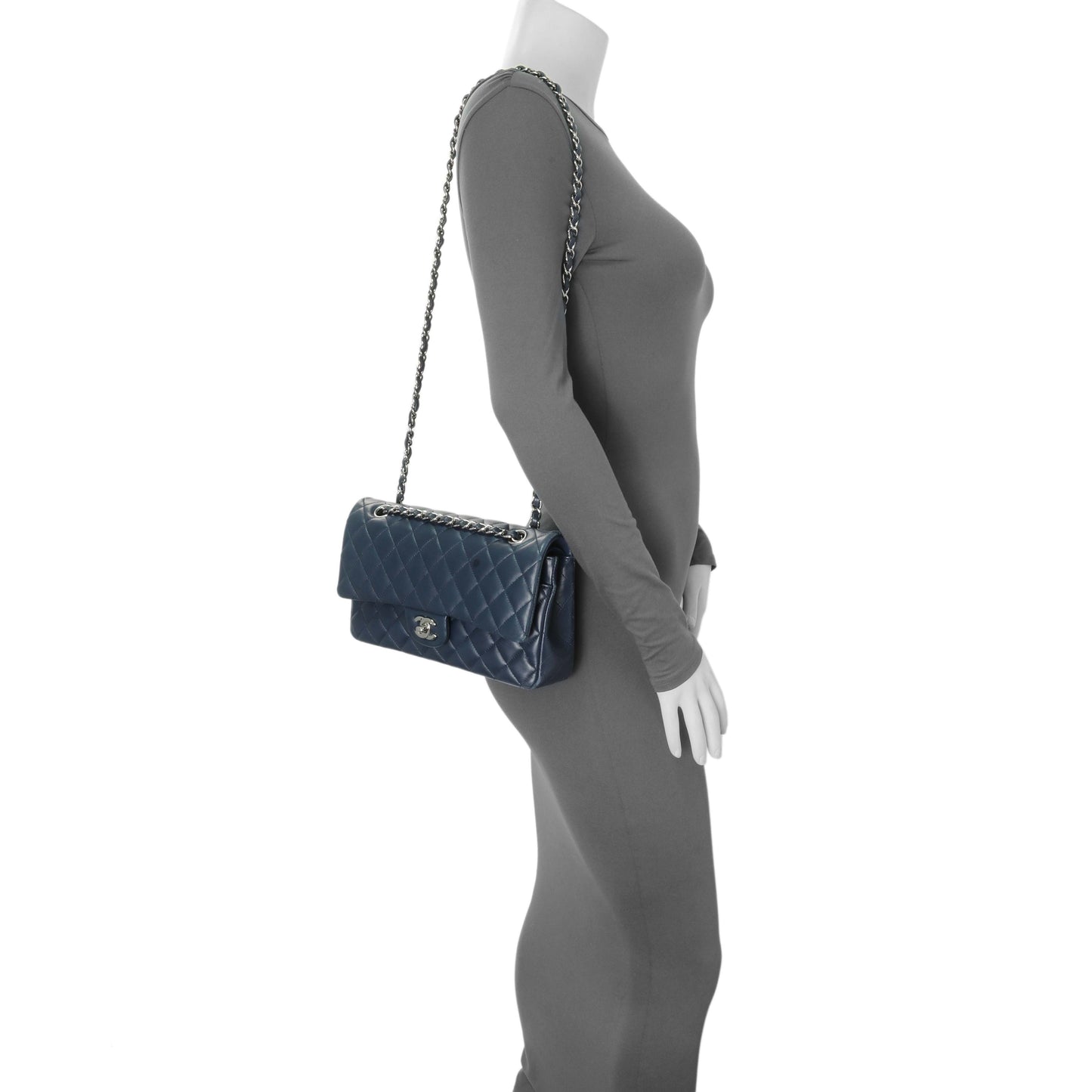 Exclusive Chanel Blue Quilted Lambskin Medium Classic Double Flap — Alternate View 17