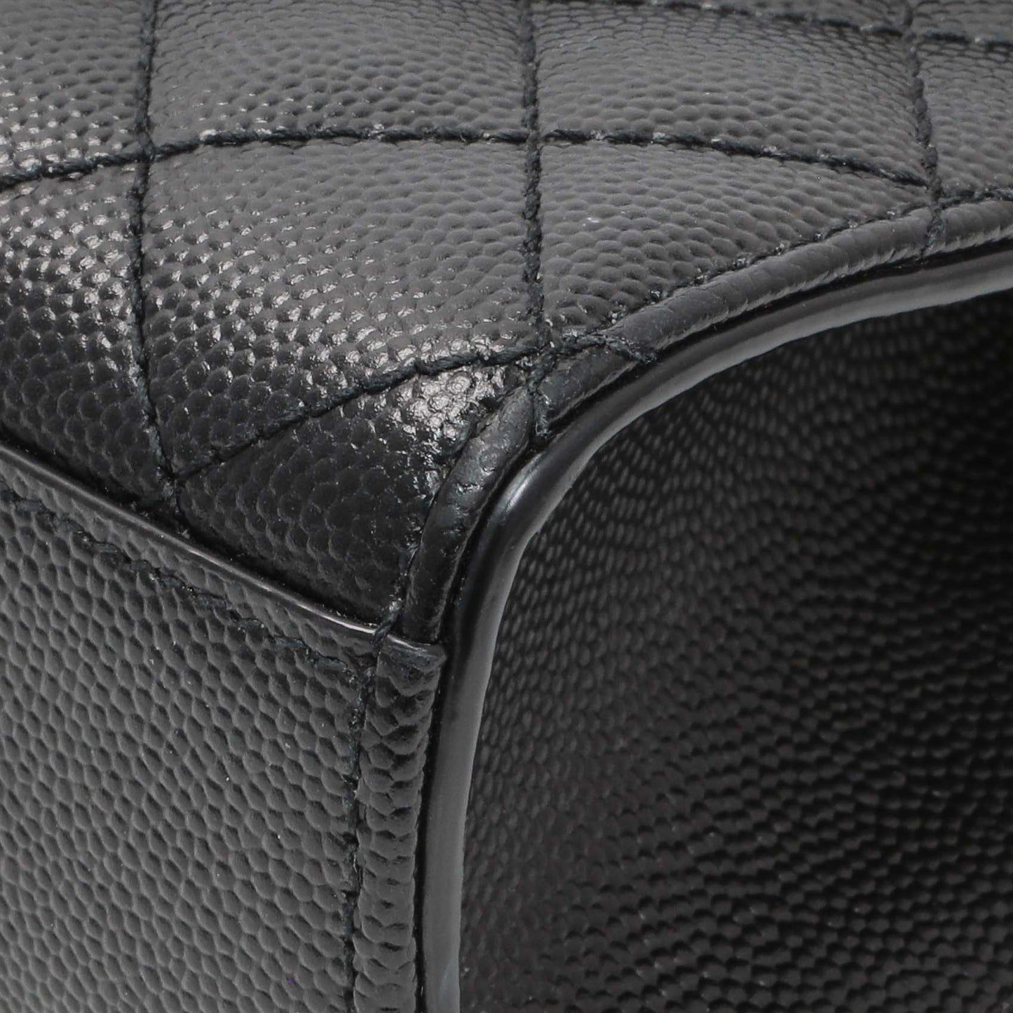 Exclusive Saint Laurent Black Grain De Poudre Textured Mixed Matelasse Triquilt Small Monogram Satchel — Detail View