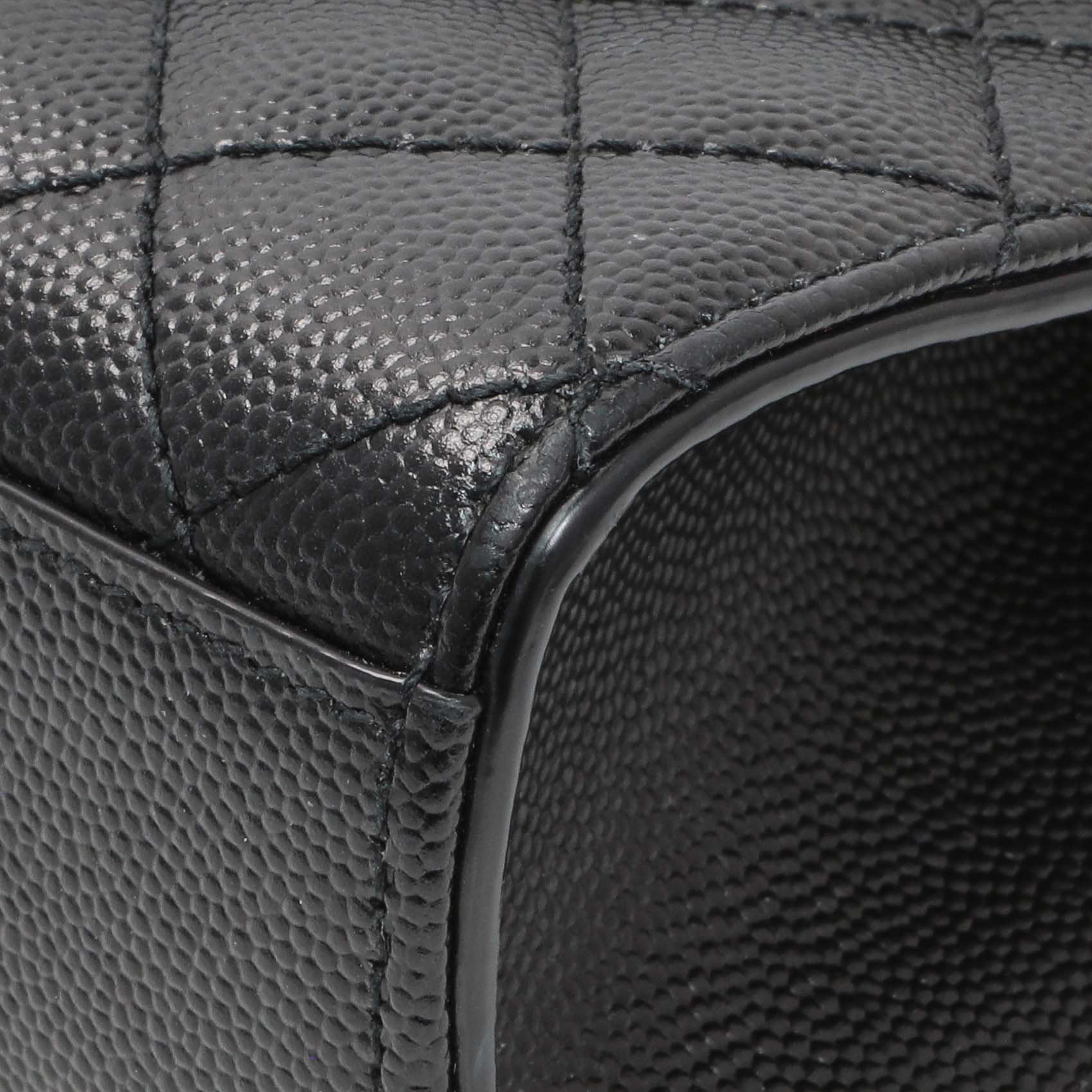 Exclusive Saint Laurent Black Grain De Poudre Textured Mixed Matelasse Triquilt Small Monogram Satchel — Detail View