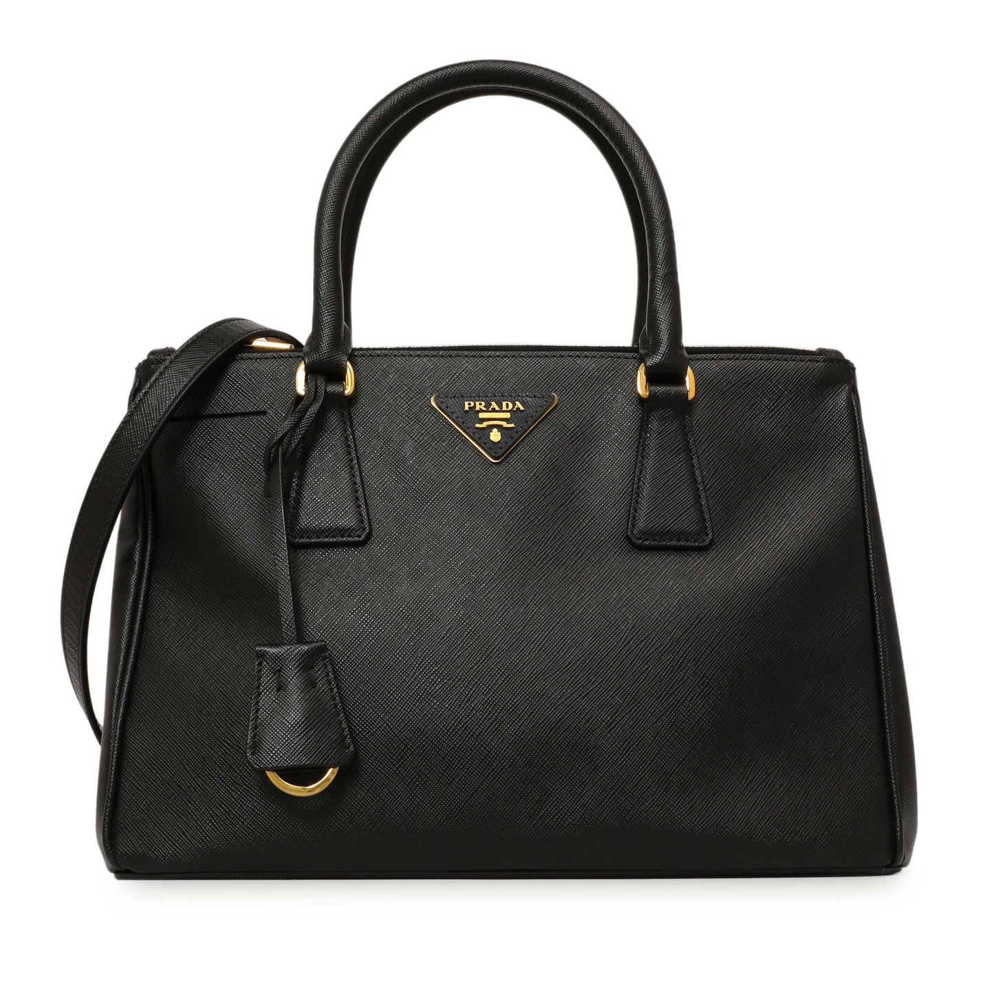 Exclusive Prada Black Saffiano Small Galleria Double Zip Tote — Front View