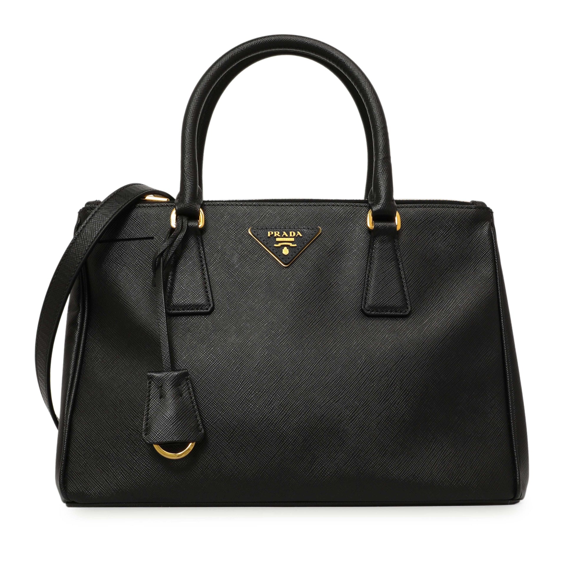 Exclusive Prada Black Saffiano Small Galleria Double Zip Tote — Front View