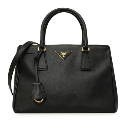 Exclusive Prada Black Saffiano Small Galleria Double Zip Tote — Front View