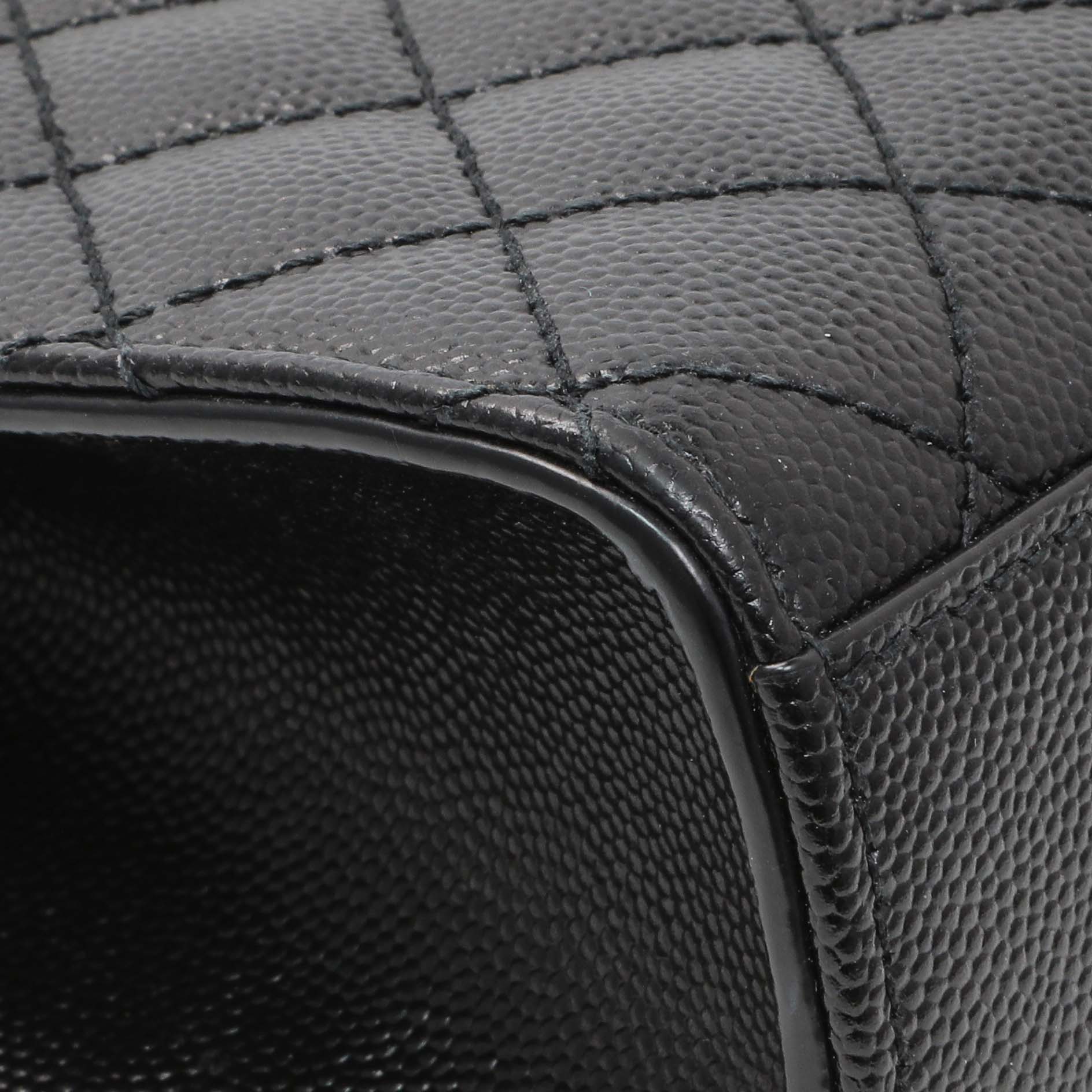 Exclusive Saint Laurent Black Grain De Poudre Textured Mixed Matelasse Triquilt Small Monogram Satchel — Lifestyle View