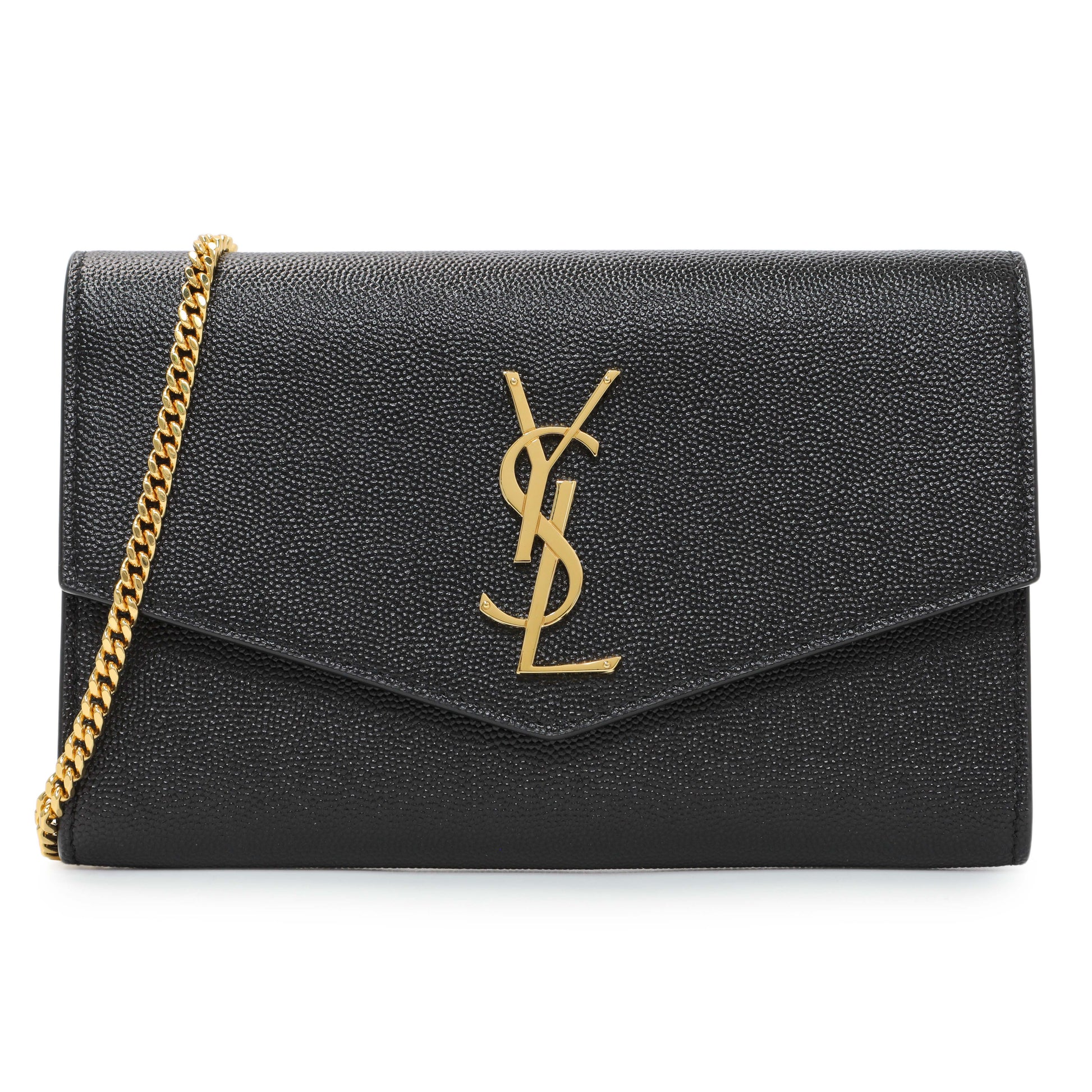 Exclusive Saint Laurent Black Grain De Poudre Monogram Uptown Chain Wallet — Front View