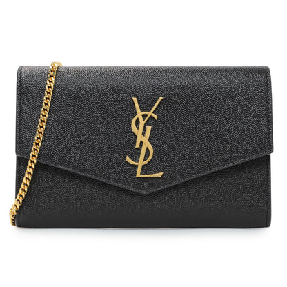Exclusive Saint Laurent Black Grain De Poudre Monogram Uptown Chain Wallet — Front View
