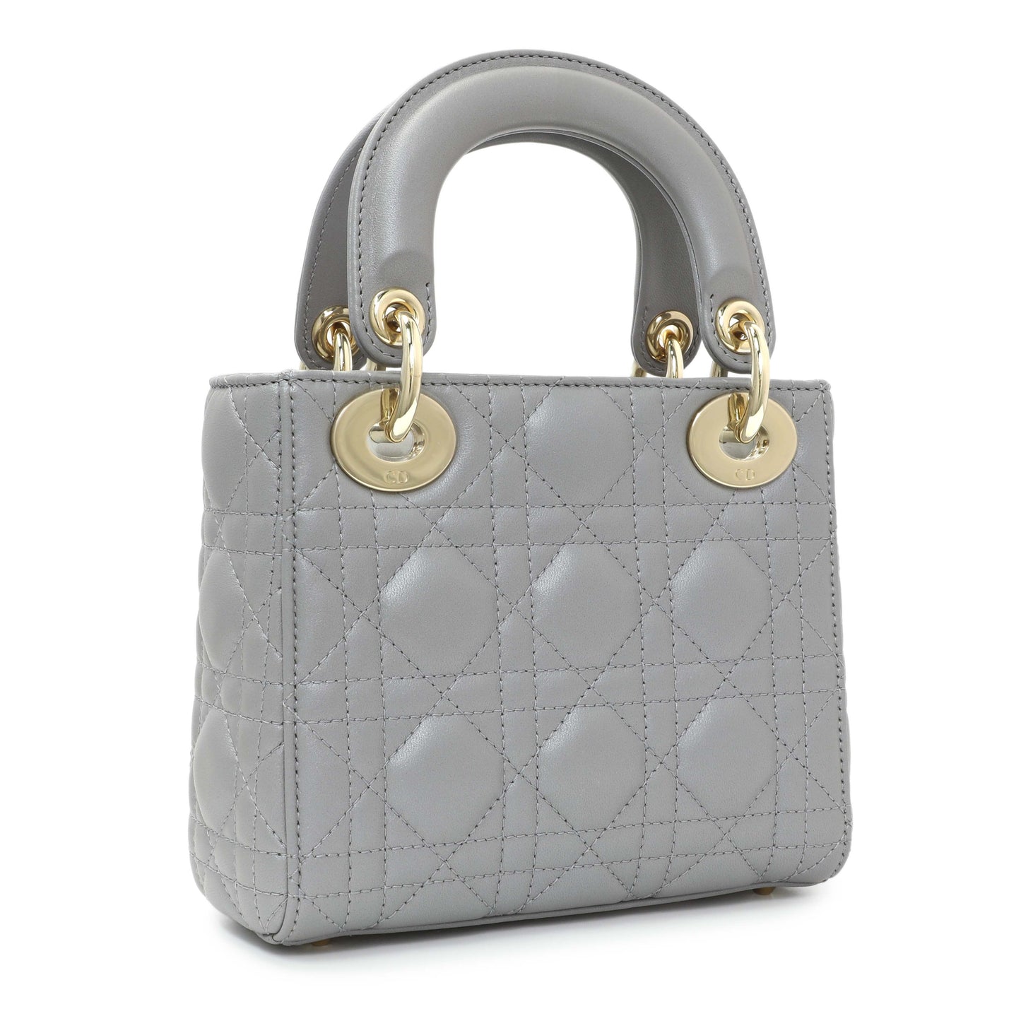 Exclusive Christian Dior Grey Metallic Lambskin Cannage Mini Lady Dior — Side View