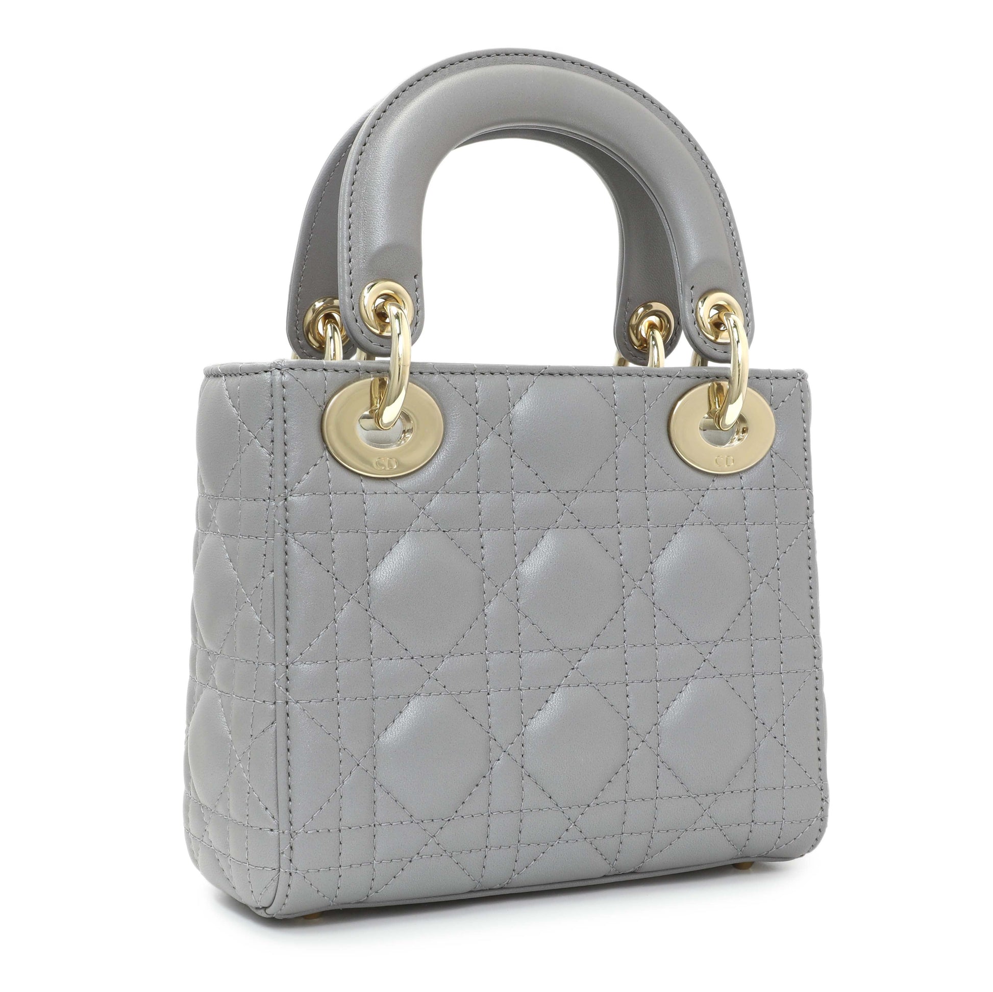 Exclusive Christian Dior Grey Metallic Lambskin Cannage Mini Lady Dior — Side View