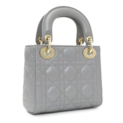 Exclusive Christian Dior Grey Metallic Lambskin Cannage Mini Lady Dior — Side View