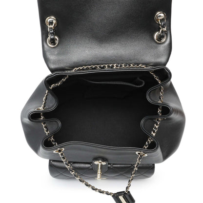 Exclusive Chanel Black Lambskin Quilted Large Duma Drawstring Backpack — Top View