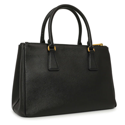 Exclusive Prada Black Saffiano Small Galleria Double Zip Tote — Side View