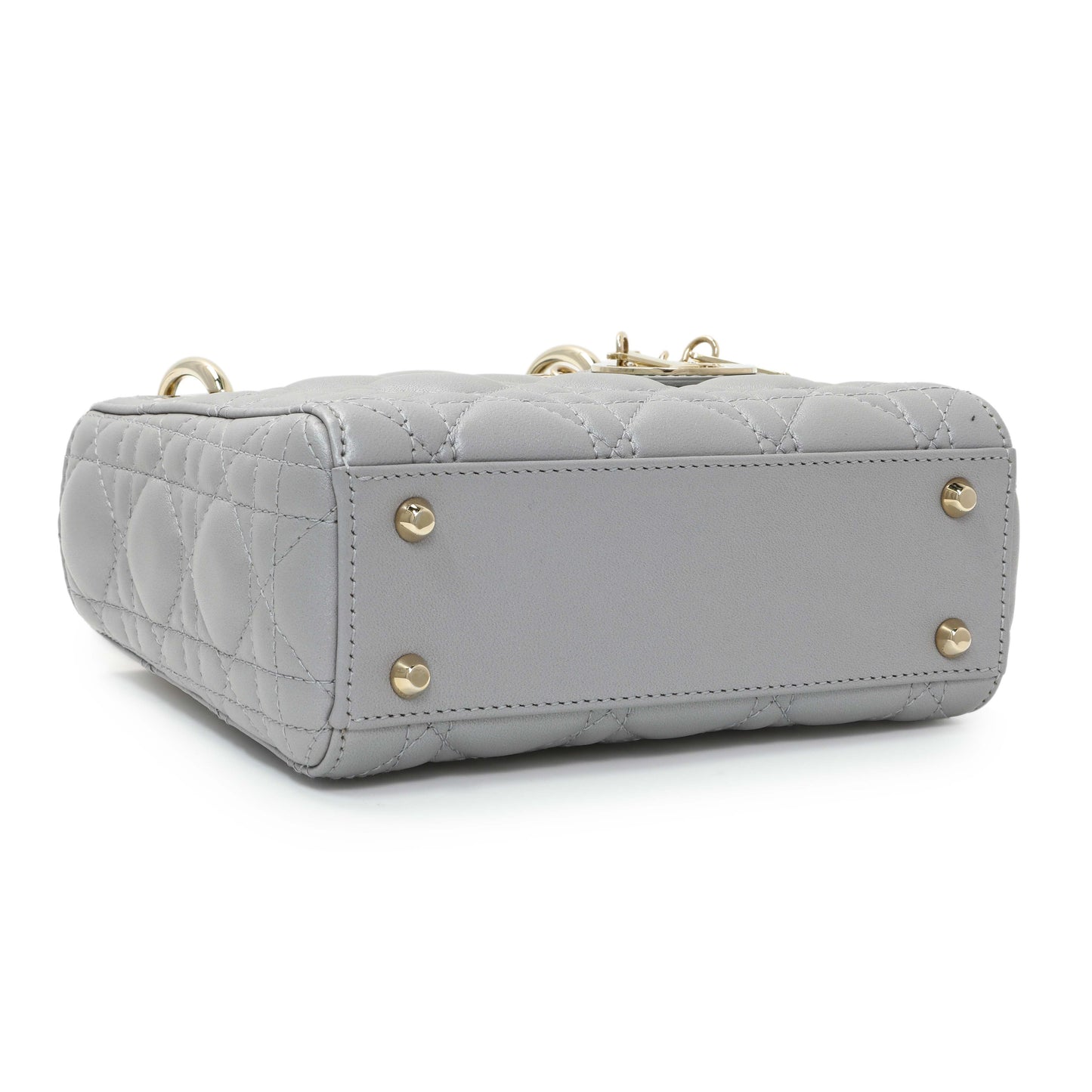 Exclusive Christian Dior Grey Metallic Lambskin Cannage Mini Lady Dior — Back View